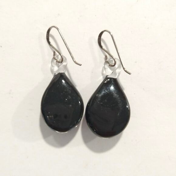 Sterling Silver 925 Ocean Beach Dangle Drop Earrings Blue Fused Glass Hook - Picture 6 of 9